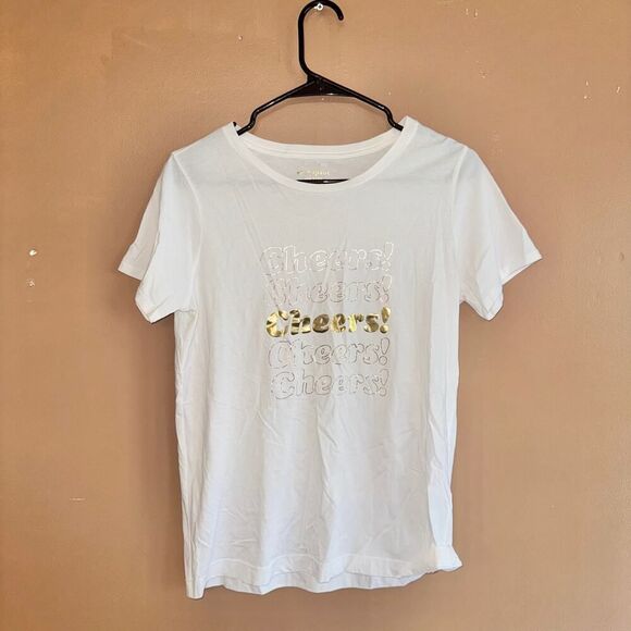 Kate Spade Women's Cheers White Gold Short Sleeve Tee T-Shirt Size Small - Picture 3 of 8